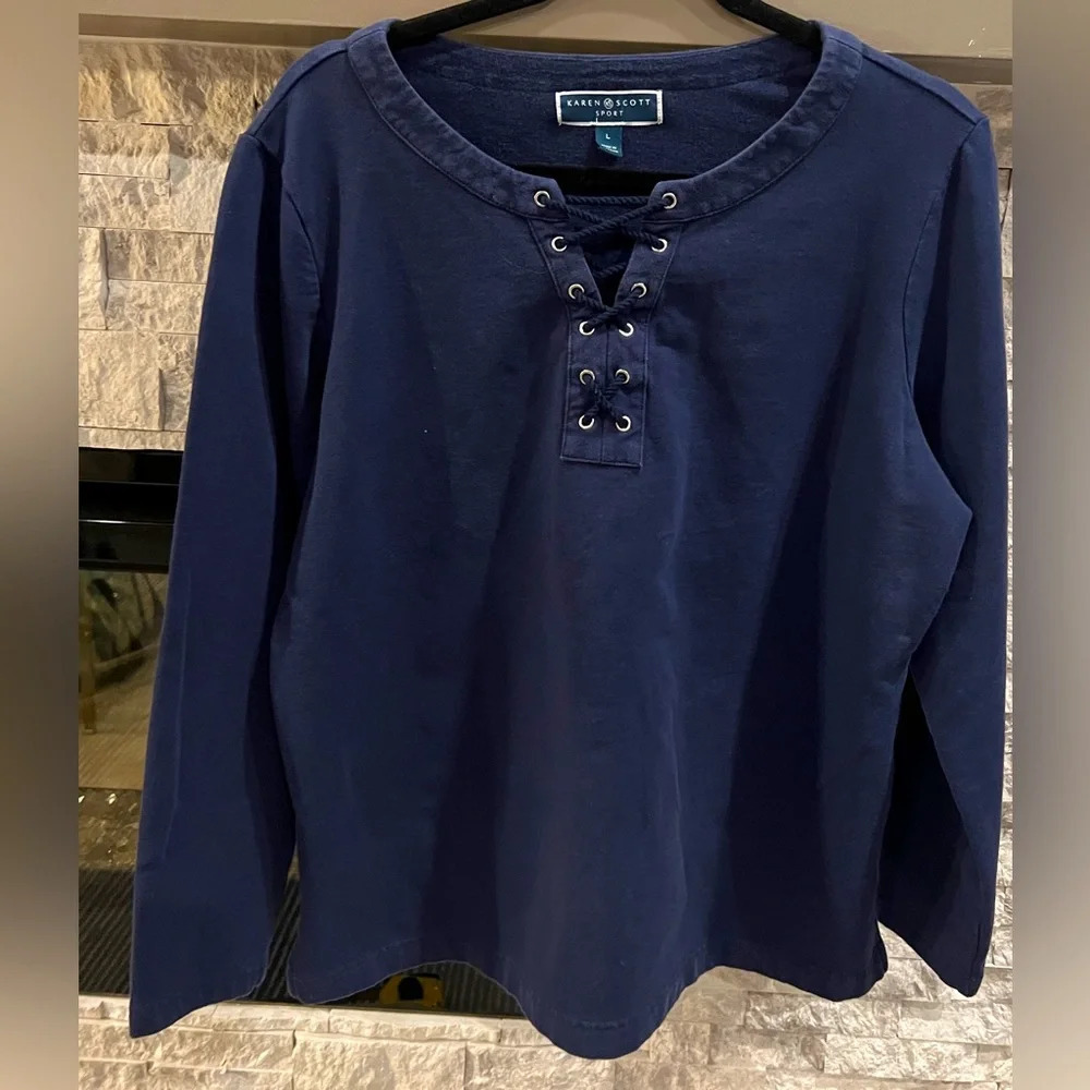 Karen Scott Sport Large Cotton Navy blend long sleeve shirt